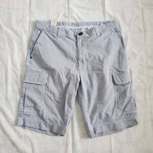 The Field White Cargo Shorts With Blue Stripes Relaxed Fit With Belt Loops SZ:34